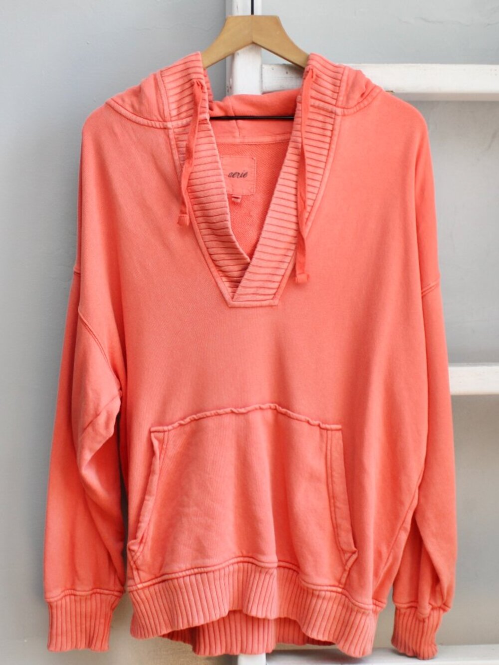 Aerie Down-To-Earth Henley Oversized Hoodie Starburst Orange Size Small - Picture 2 of 6